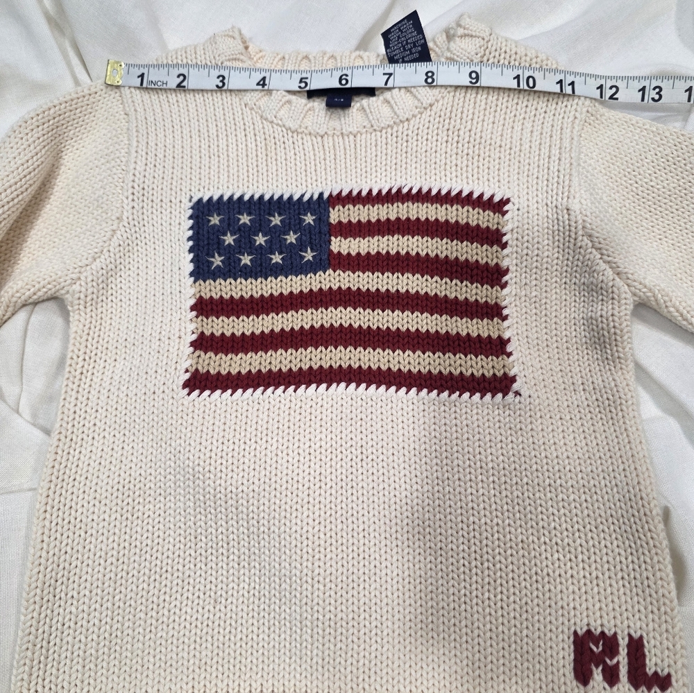 Vintage Ralph Lauren American Flag Cotton Sweater Made in Japan Unisex 4/5 - Picture 9 of 13